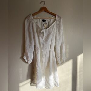 Banana Republic Linen White Long-Sleeve Mini Dress